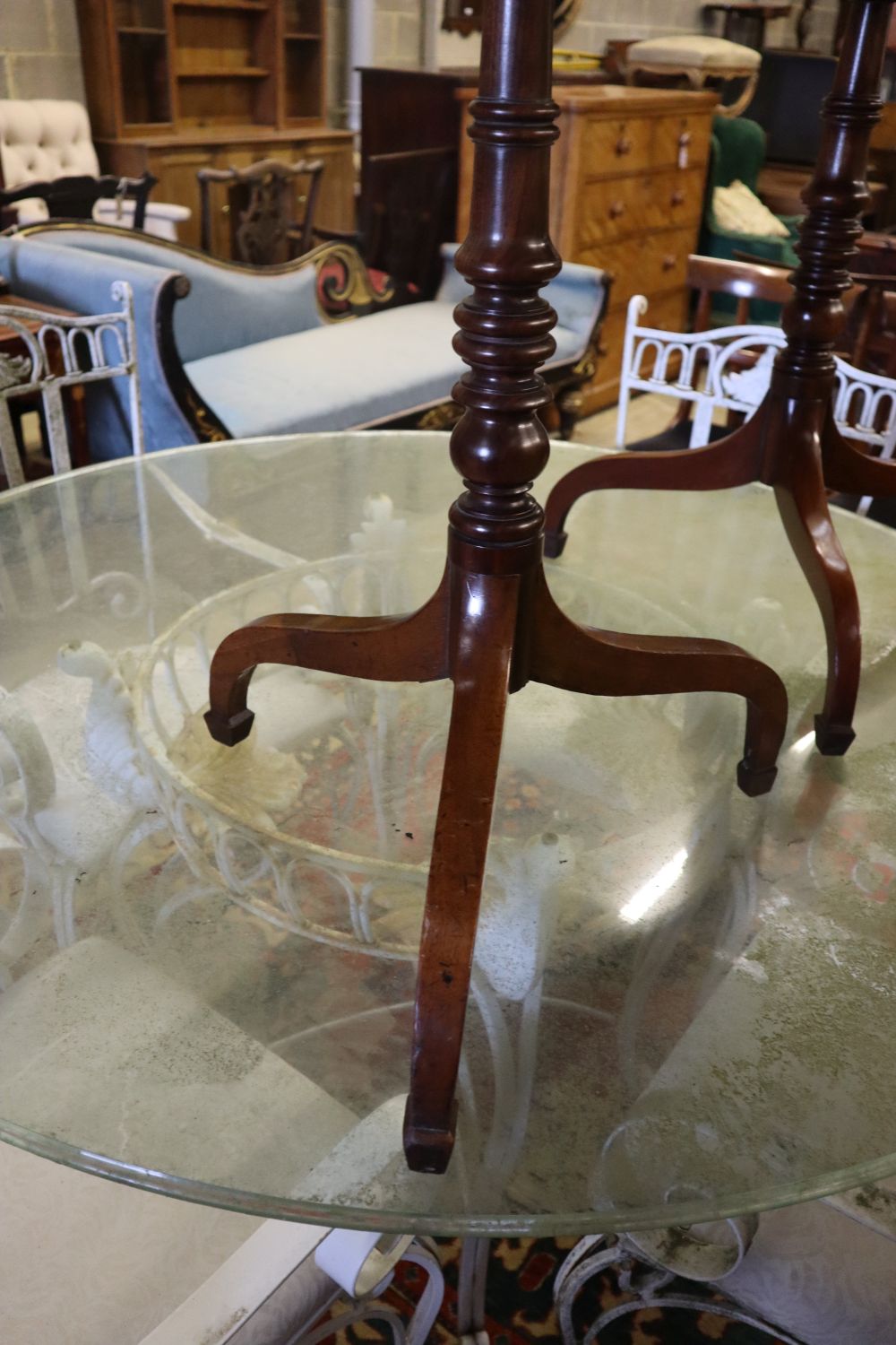 A pair of Regency and later rectangular mahogany tripod tables, width 70cm depth 52cm height 72cm